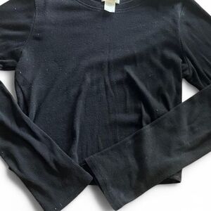 🖤 Black Ribbed Long Sleeve Top | Fitted Basic | Size Small